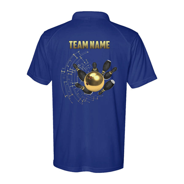 Personalized Gold Bowling Performance Polo Shirts Custom Bowling Team League Jerseys D02 NQS9877