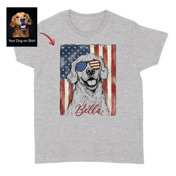 American Flag 4th of July Custom Dog T-shirt for Women, Gift for Dog Lovers FSD4841