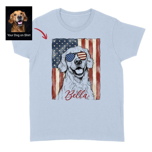 American Flag 4th of July Custom Dog T-shirt for Women, Gift for Dog Lovers FSD4841