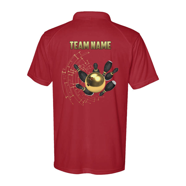 Personalized Gold Bowling Performance Polo Shirts Custom Bowling Team League Jerseys D02 NQS9877