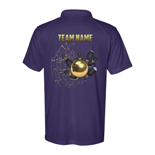 Personalized Gold Bowling Performance Polo Shirts Custom Bowling Team League Jerseys D02 NQS9877