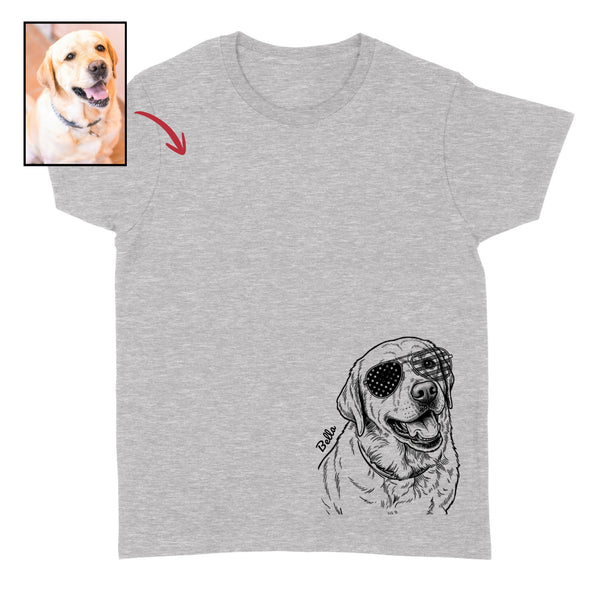 Custom Dog Wearing USA Flag Sunglasses Bottom Corner Print Unisex T-shirt FSD4845