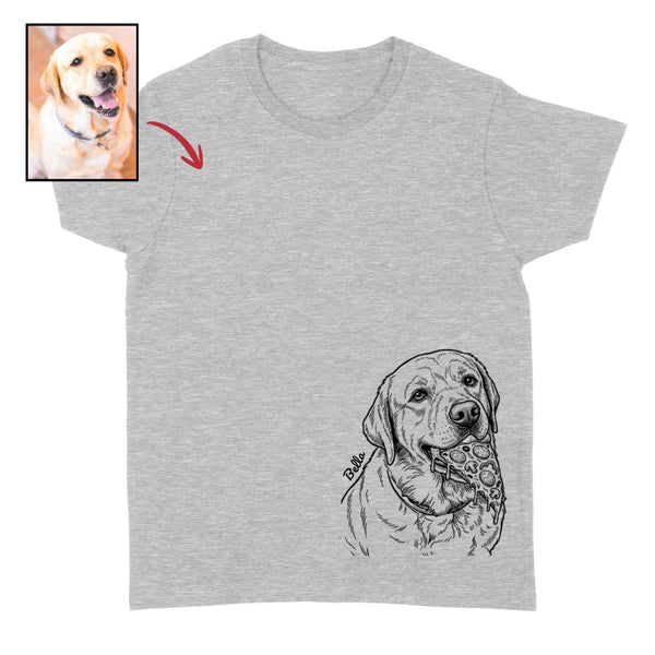Custom Funny Dog with a Pizza in Its Mouth Bottom Corner Print Unisex T-shirt FSD4845