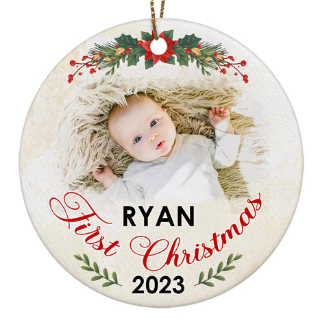 Personalized Baby's First Christmas Ornament, Custom Baby's First Christmas Photo Ornament Decoration OMT08-2
