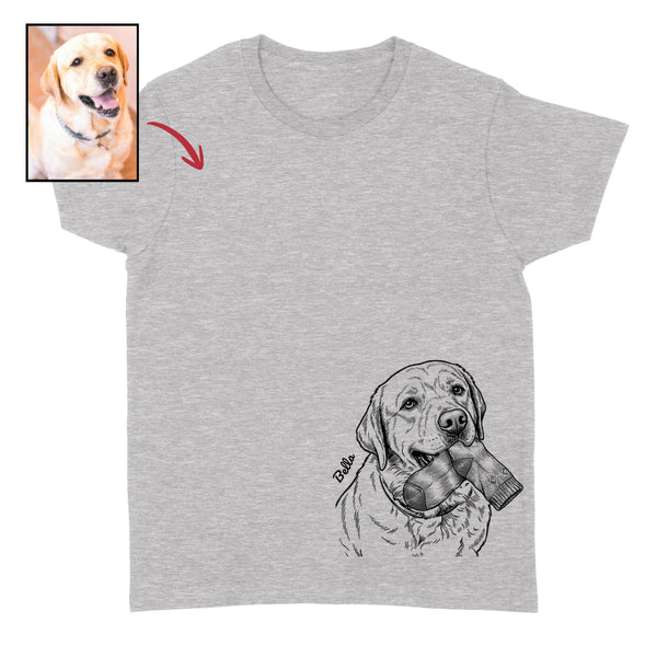 Funny Custom Dog with a Sock in Its Mouth Bottom Corner Print Unisex T-shirt FSD4845