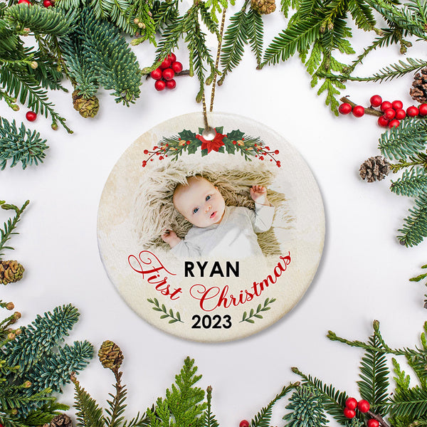 Personalized Baby's First Christmas Ornament, Custom Baby's First Christmas Photo Ornament Decoration OMT08-2