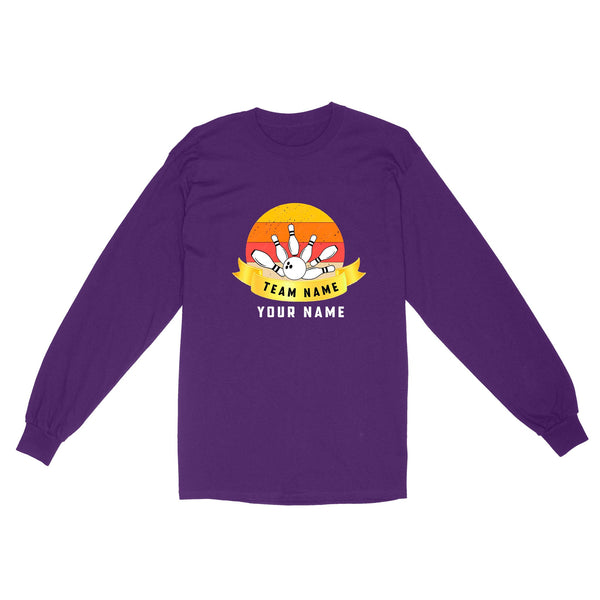 Custom Name and Team name Retro Bowling Ball Pins Unisex Standard Long Sleeve NQS8693
