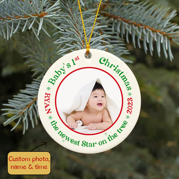 Personalized Baby's First Christmas Ornament, Custom Baby's First Christmas Photo Ornament Decoration OMT08-4