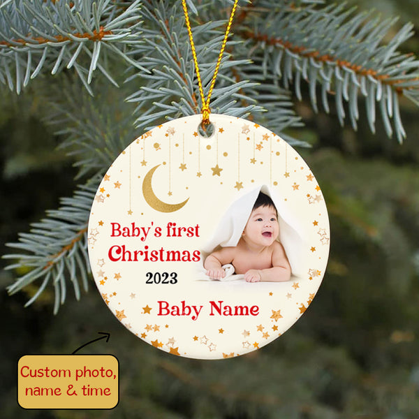 Personalized Baby's First Christmas Ornament, Custom Baby's First Christmas Photo Ornament Decoration OMT08-1