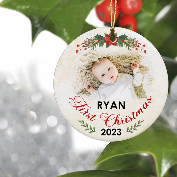 Personalized Baby's First Christmas Ornament, Custom Baby's First Christmas Photo Ornament Decoration OMT08-2