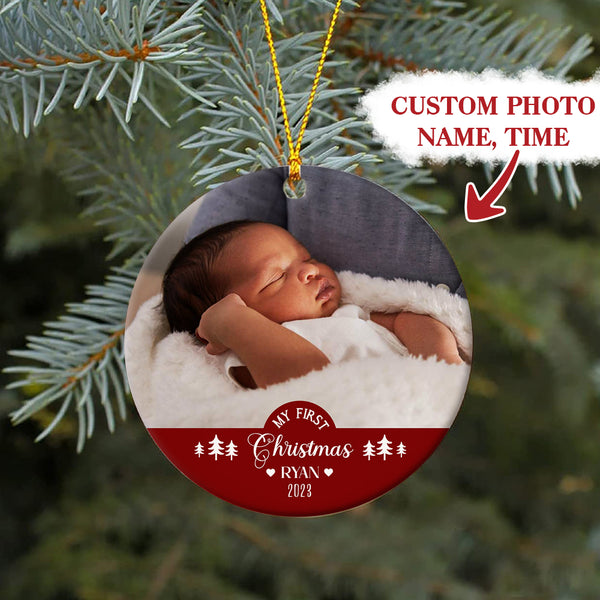 Personalized Baby's First Christmas Ornament, Custom Baby's First Christmas Photo Ornament Decoration OMT08-3