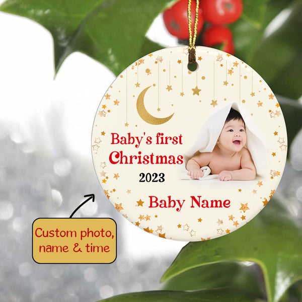 Personalized Baby's First Christmas Ornament, Custom Baby's First Christmas Photo Ornament Decoration OMT08-1