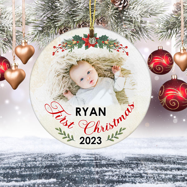 Personalized Baby's First Christmas Ornament, Custom Baby's First Christmas Photo Ornament Decoration OMT08-2