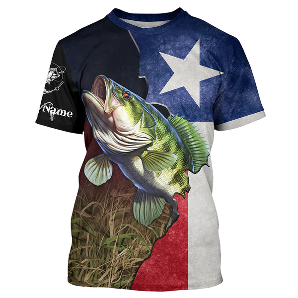 Bass Fishing Texas Flag Custom Name UV Protection Shirts - Personalized Fishing jerseys Fishing Gifts TTN24