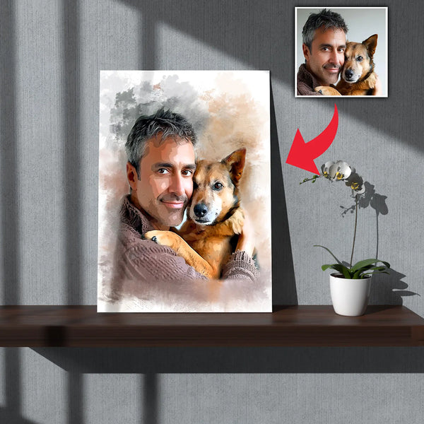 Customizable Owner and Fur Baby Water Color Effect Painting Canvas D20