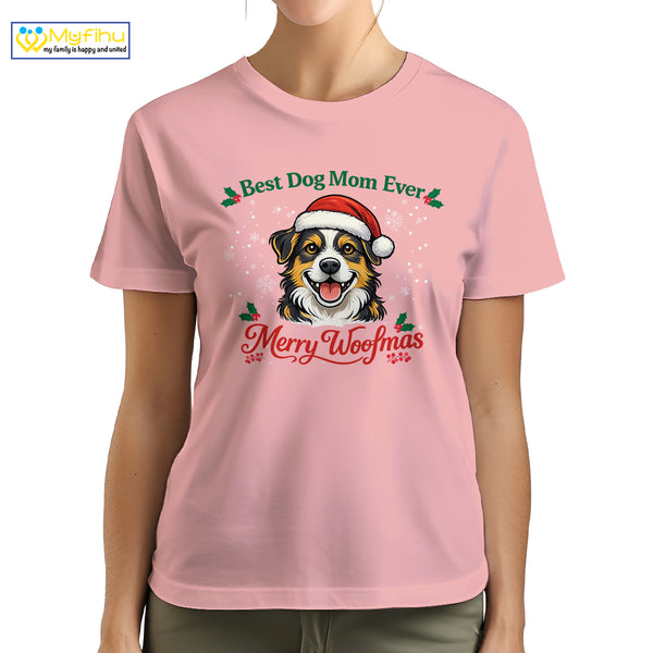 Best Dog Mom Ever Merry Woofmas Custom Dogface Premium Women's T-Shirt for Mom DM09