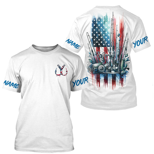 Fishing Tools Us Flag Long Sleeve Custom Fishing Shirts, Patriotic Fishing Gifts IPHW5545