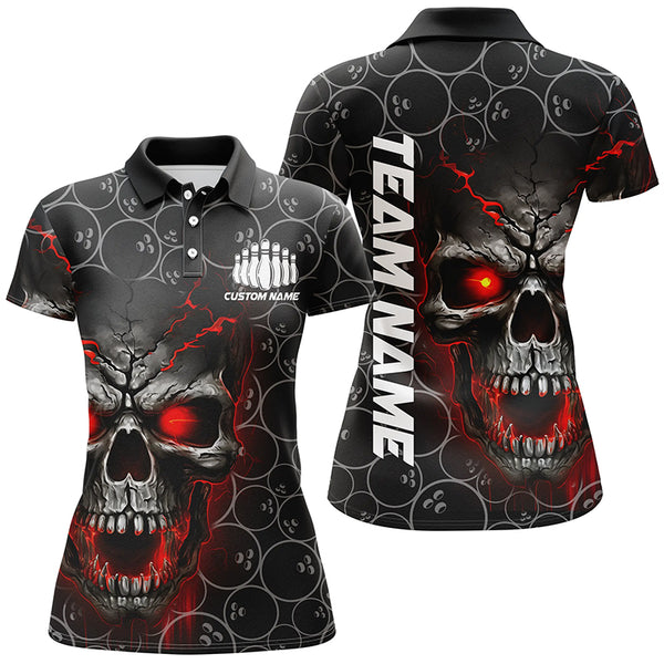 Custom Skull Bowling Polo Shirts For Women, Bowling Pattern Bowling Team 5234IPHW