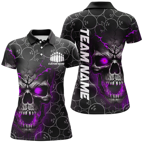Custom Skull Bowling Polo Shirts For Women, Bowling Pattern Bowling Team 5234IPHW