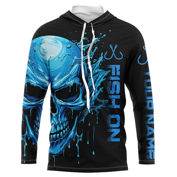Fish On Fish Hook Custom Skull Long Sleeve Fishing Shirts,  Skull Performance Fishing Jerseys IPHW5136