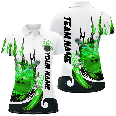 Custom Blue Flame Bowling Shirts For Women, Galaxy Bowling Team Shirts Bowling Uniform IPHW7085