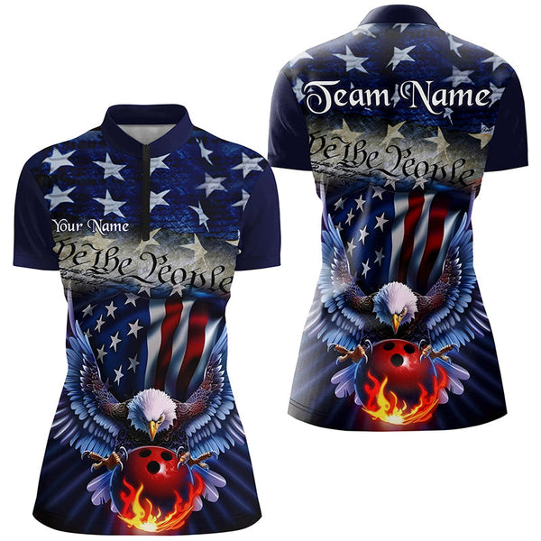 Customized Eagle Bowling Shirt Patriotic Polo Bowling Jersey For Women US Bowling | Blue IPHW7110