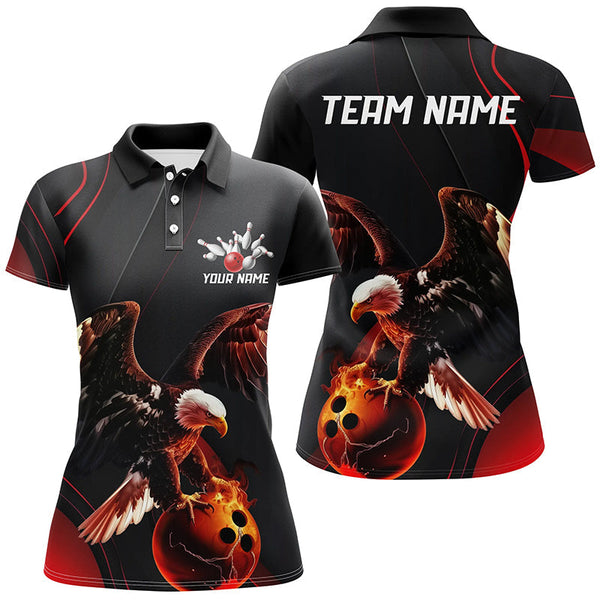 Red Flame Mens Bowling Shirts, Custom Eagle Team Bowling Shirts, Gift For Bowlers IPHW7111