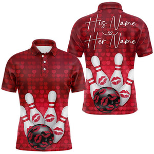 Bowling Kisses Red Heart Theme Custom Valentines Day Bowling Polo Shirts For Men IPHW8366