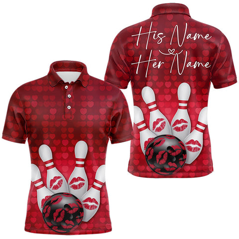 Bowling Kisses Red Heart Theme Custom Valentines Day Bowling Polo Shirts For Men IPHW8366