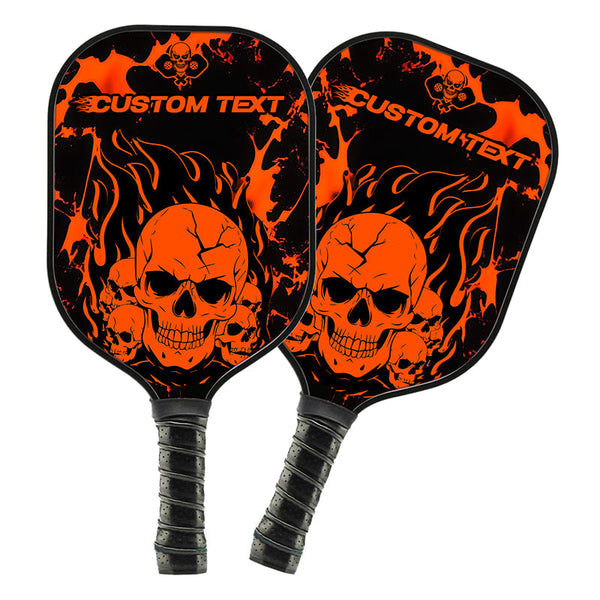 Black And Orange Flame Skull Custom Pickleball Paddle, Halloween Pickleball Paddles Gifts IPHW7463