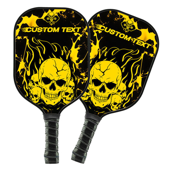 Black And Yellow Flame Skull Custom Pickleball Paddle, Halloween Pickleball Paddles Gifts IPHW7464