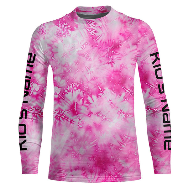 Pink Shibori Tie Dye Camo Long Sleeve Uv Protection Fishing Shirts, Personalized Fishing Jersey IPHW7188