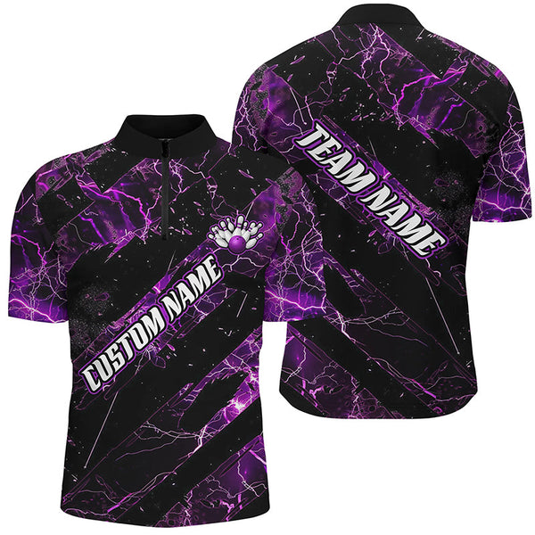 Purple Thunder Lightning Custom Bowling Team Shirts For Men And Women, Bowling Gift Bowler Outfit IPHW6480