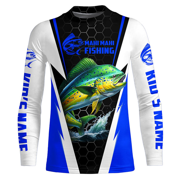 Custom Mahi Mahi Fishing Jerseys, Mahimahi Fishing Long Sleeve Fishing Tournament Shirts | Blue IPHW6168