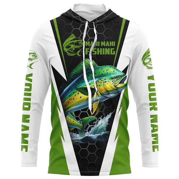 Custom Mahi Mahi Fishing Jerseys, Mahimahi Fishing Long Sleeve Fishing Tournament Shirts | Green IPHW6169