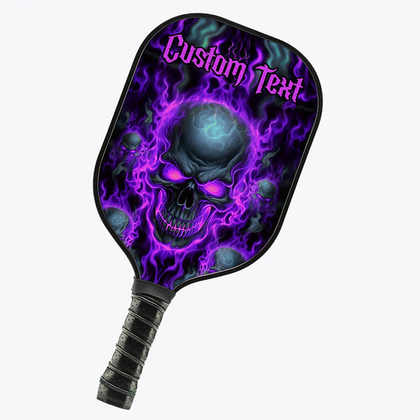 Custom Purple Flame Skull Halloween Pickleball Paddles, Skull Pickleball Racket, Halloween Pickleball Gifts IPHW7217