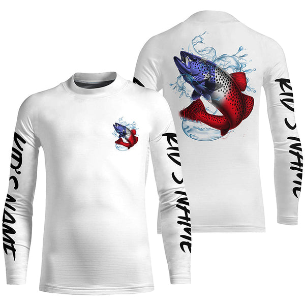 Personalized American Flag Speckled Trout Fishing Shirts, Patriotic Trout Long Sleeve Fishing Shirts IPHW6276