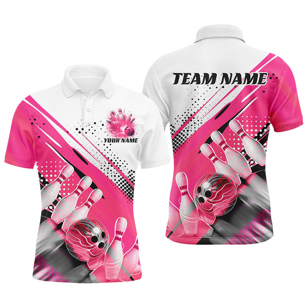 Custom Pink Bowling Polo Shirts For Men, Bowling Team Shirts Bowling Jerseys With Name IPHW7128