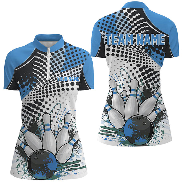 Personalized Bowling Shirts For Women, Custom Bowling League Shirts Blue Bowling Outfits IPHW7132