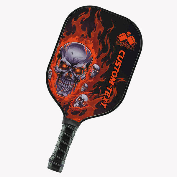 Black And Orange Flame Skull Customized Pickleball Paddle With Names, Team Pickleball Paddles Halloween Gifts IPHW7479