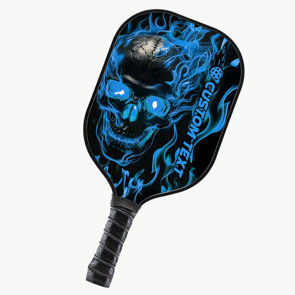 Black And Blue Flame Skull Custom Pickleball Paddle, Halloween Pickleball Paddles Gifts Pickleball Rackets IPHW7491