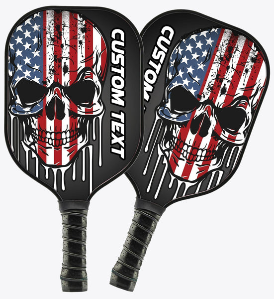 Grunge American Flag Skull Custom Patriotic Pickleball Paddle, Us Pickleball Paddle, Halloween Pickleball Gifts IPHW7251
