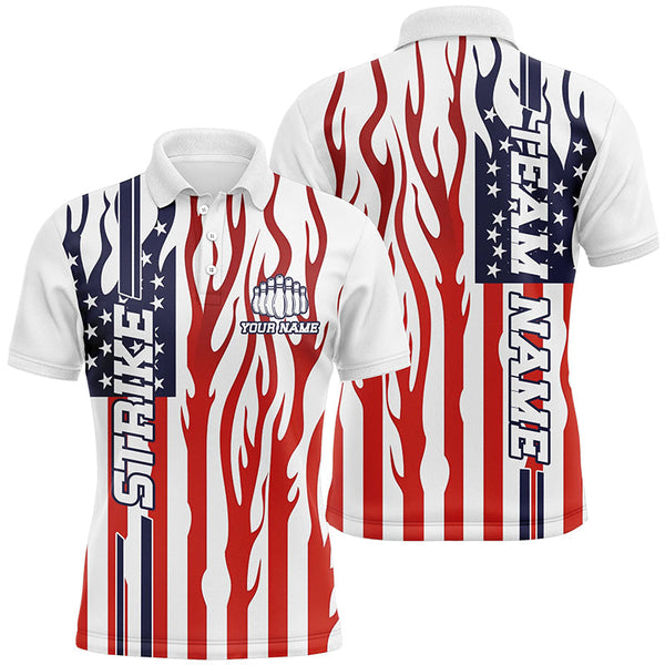 Personalized American Flag Flame Unisex Bowling Team Shirts, Patriotic Bowlers Outfits IPHW6019