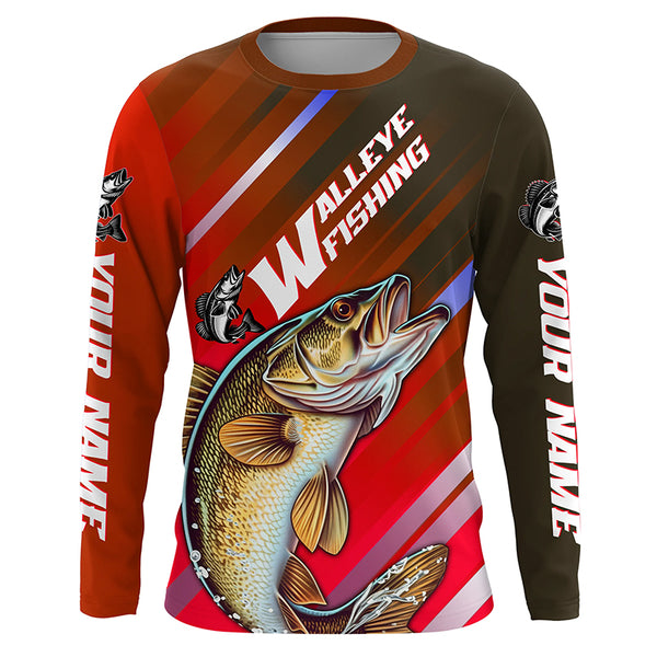 Personalized Walleye Fishing Jerseys, Custom Name Walleye Long Sleeve Tournament Fishing Shirts IPHW5877