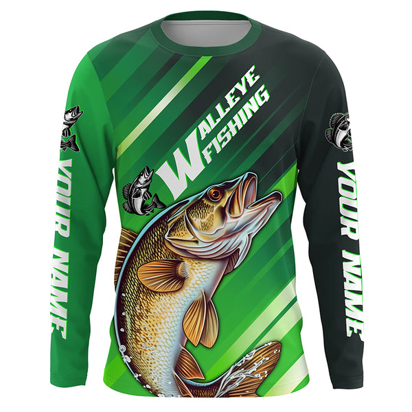 Personalized Walleye Fishing Jerseys, Custom Name Walleye Long Sleeve Tournament Fishing Shirts IPHW5877