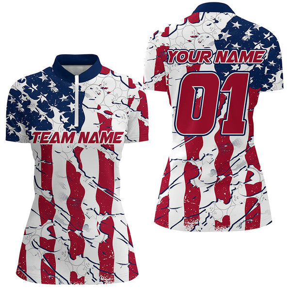 Custom American Flag Patriotic Bowling Shirt For Women With Custom Name, Team Name, Number IPHW7101