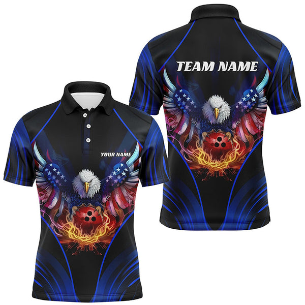 Custom Eagle Bowling Shirt Patriotic Polo Bowling Jersey For Men US Bowling | Blue IPHW7109