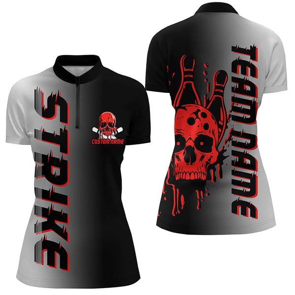 Custom Strike Bowling Team Shirts For Women, Skull Bowling Jerseys With Team Name | Red IPHW6440
