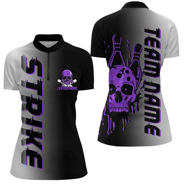 Custom Strike Bowling Team Shirts For Women, Skull Bowling Jerseys With Team Name | Purple IPHW6441