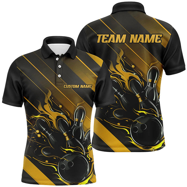 Black And Gold Custom Bowling Team Shirts For Men And Women, Bowling Tournament Jerseys IPHW6446